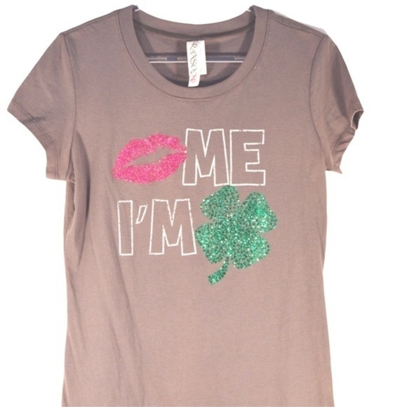 Ransom ‘Kiss Me I’m Irish’ Glitter & Sequin Graphic Gray Tee, Size XL - Picture 1 of 4